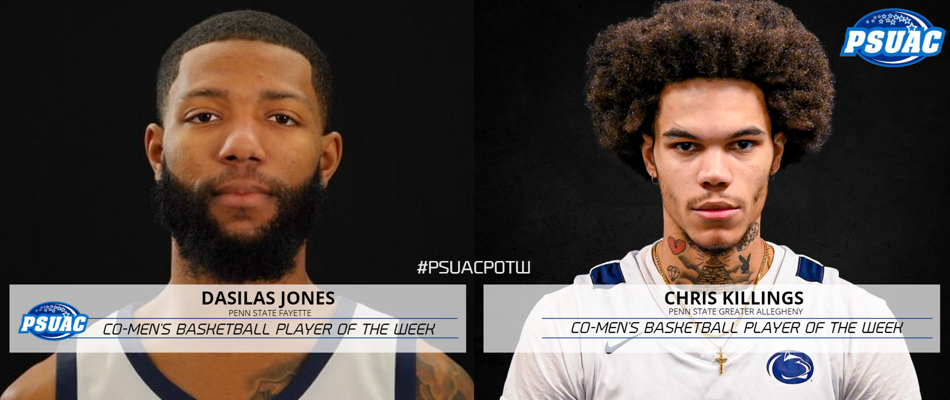 Penn State Fayette's Dasilas Jones (left) and Penn State Greater Allegheny's Chris Killings each surpassed 1,000 points for their careers this past week.
