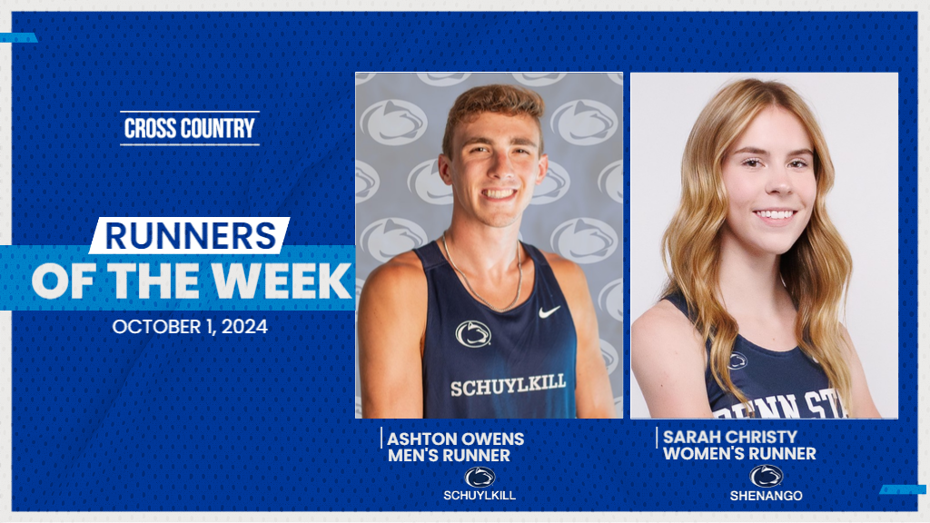 Penn State Schuylkill's Ashton Owens and Penn State Schuylkill's Sarah Christy were named PSUAC Runners of the Week for the week ending October 1, 2024.