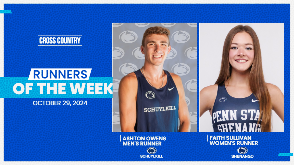 Penn State Schuylkill's Ashton Owens and Penn State Shenango's Faith Sullivan were named PSUAC Runners of the Week on October 29, 2024.