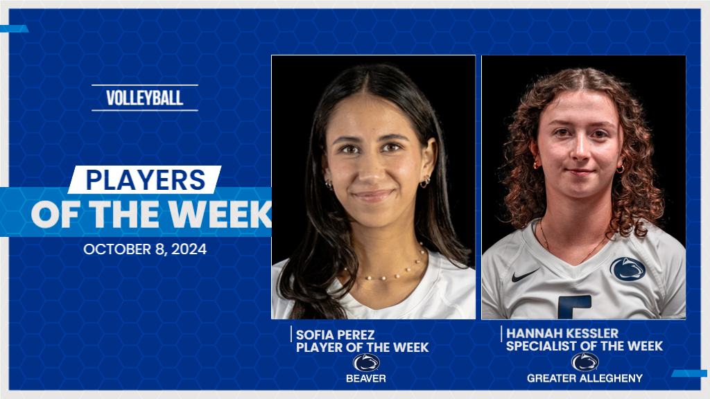 Penn State Beaver's Sofia Perez and Penn State Greater Allegheny's Hannah Kessler were named PSUAC Volleyball Players of the Week on October 8, 2024.