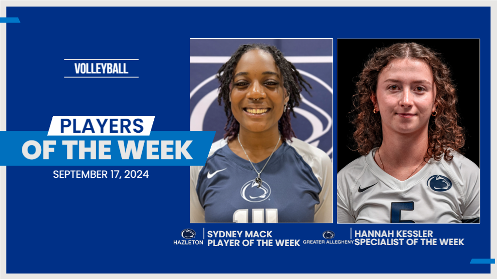 Penn State Hazleton's Sydney Mack and Penn State Greater Allegheny's Hannah Kessler.