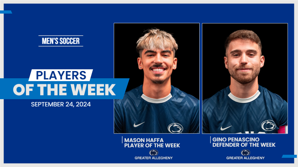 Penn State Greater Allegheny's Mason Haffa and Gino Penascino were named PSUAC Players of the Week on September 24, 2024.