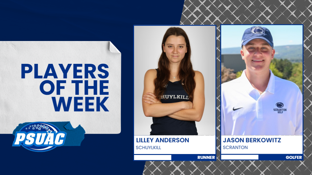 Penn State Schuylkill's Lilley Anderson (left) and Penn State Scranton's Jason Berkowitz were named the runner and golfer of the week, respectively, for the week ending October 5, 2025.