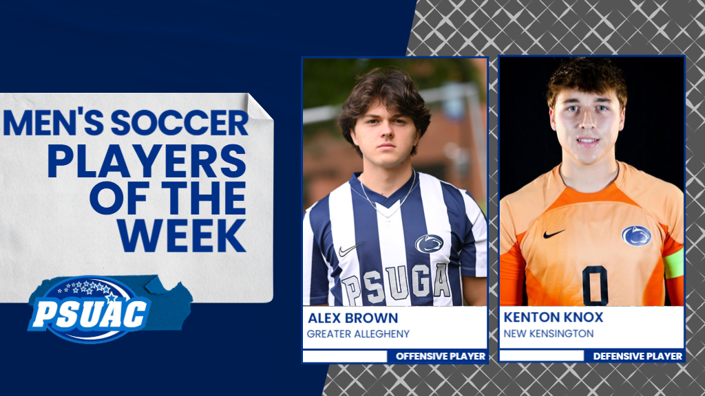 Penn State Greater Allegheny's Alex Brown (left) and Penn State New Kensington's Kenton Knox led the way in the PSUAC as this week's Players of the Week for the week ending October 5, 2025.