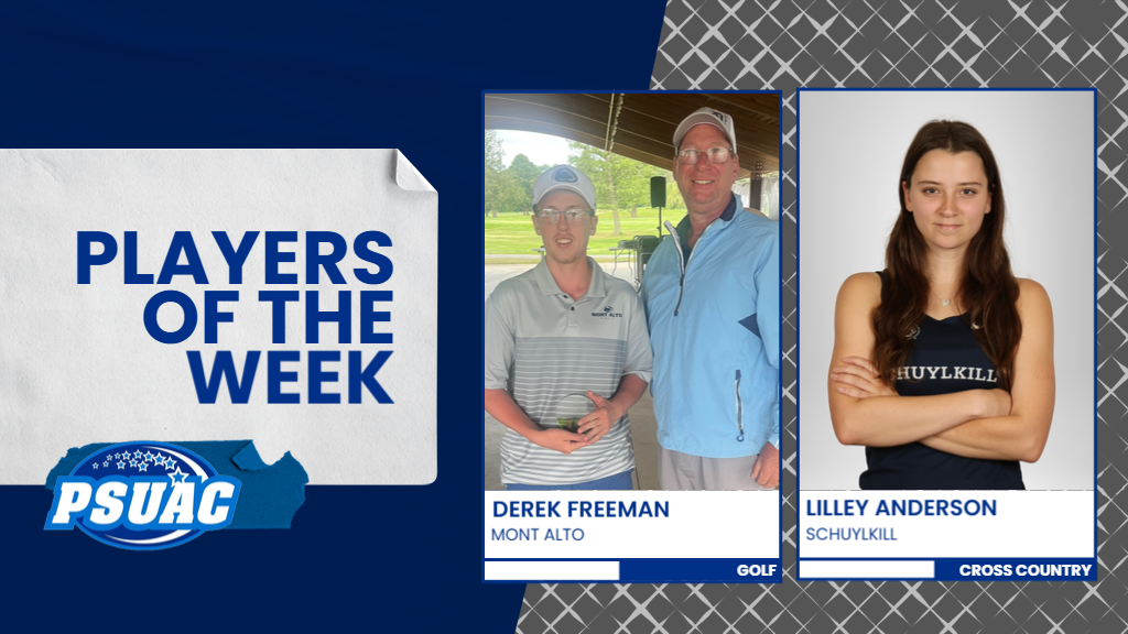 Penn State Mont Alto golfer Derek Freeman (left) and Penn State Schuylkill cross country runner Lilley Anderson were named PSUAC Players of the Week for the week ending September 7, 2025.