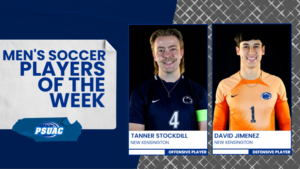 Penn State New Kensington's Tanner Stockdill (left) and David Jimenez were named PSUAC Men's Soccer Players of the Week after helping their team win the 2025 PSUAC Men's Soccer championship on November 4th, 2025.