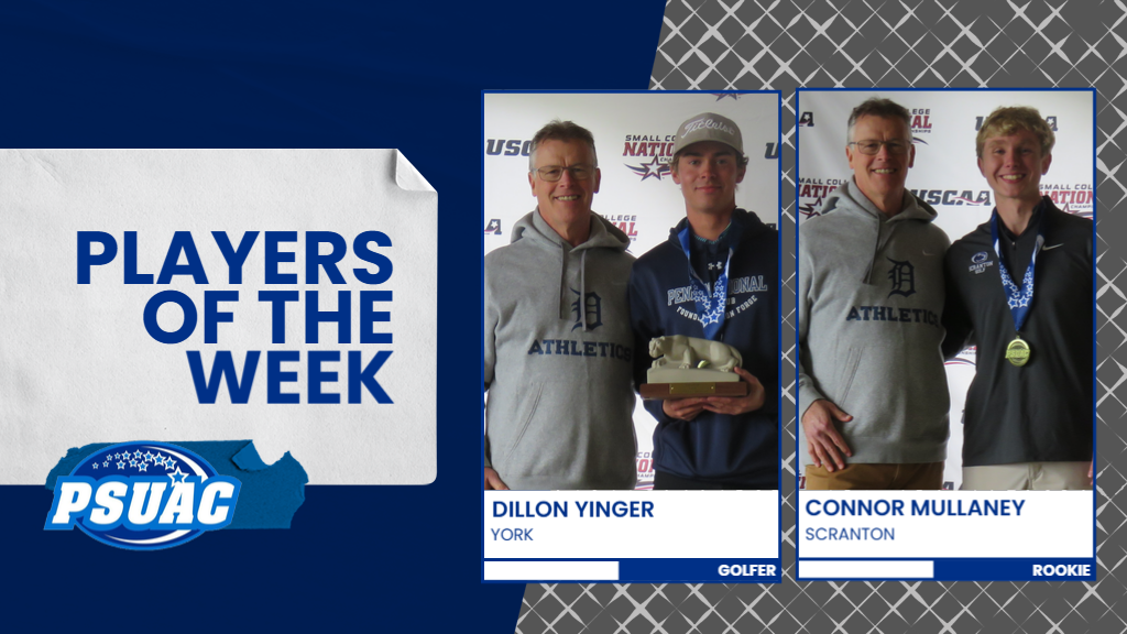 Penn State York's Dillon Yinger and Penn State Scranton's Connor Mullaney captured PSUAC weekly awards after their performances at the PSUAC Golf Championships last week.