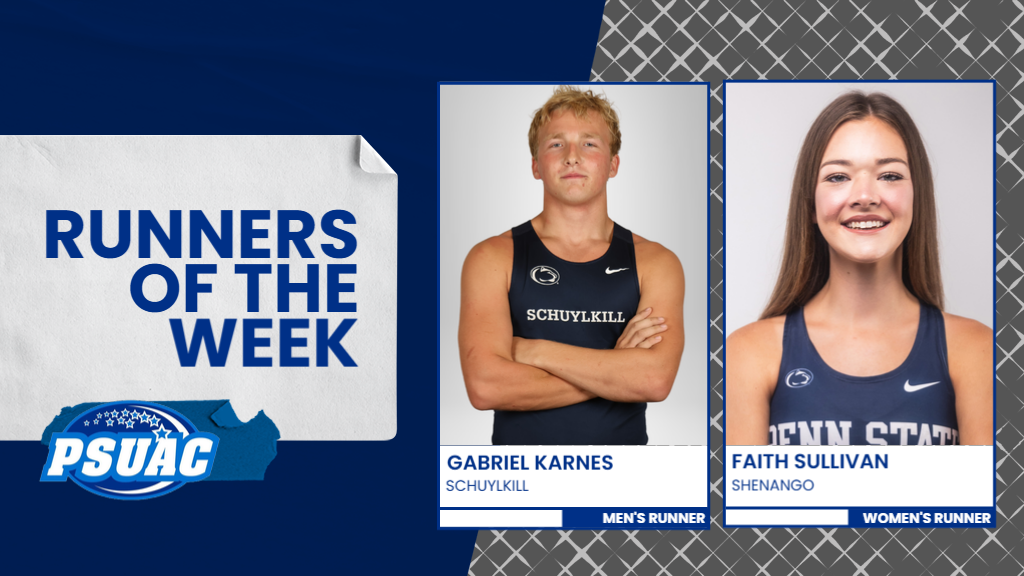 Penn State Schuylkill's Gabriel Karnes and Penn State Shenango's Faith Sullivan were named PSUAC Runners of the Week for the week ending October 12, 2025.