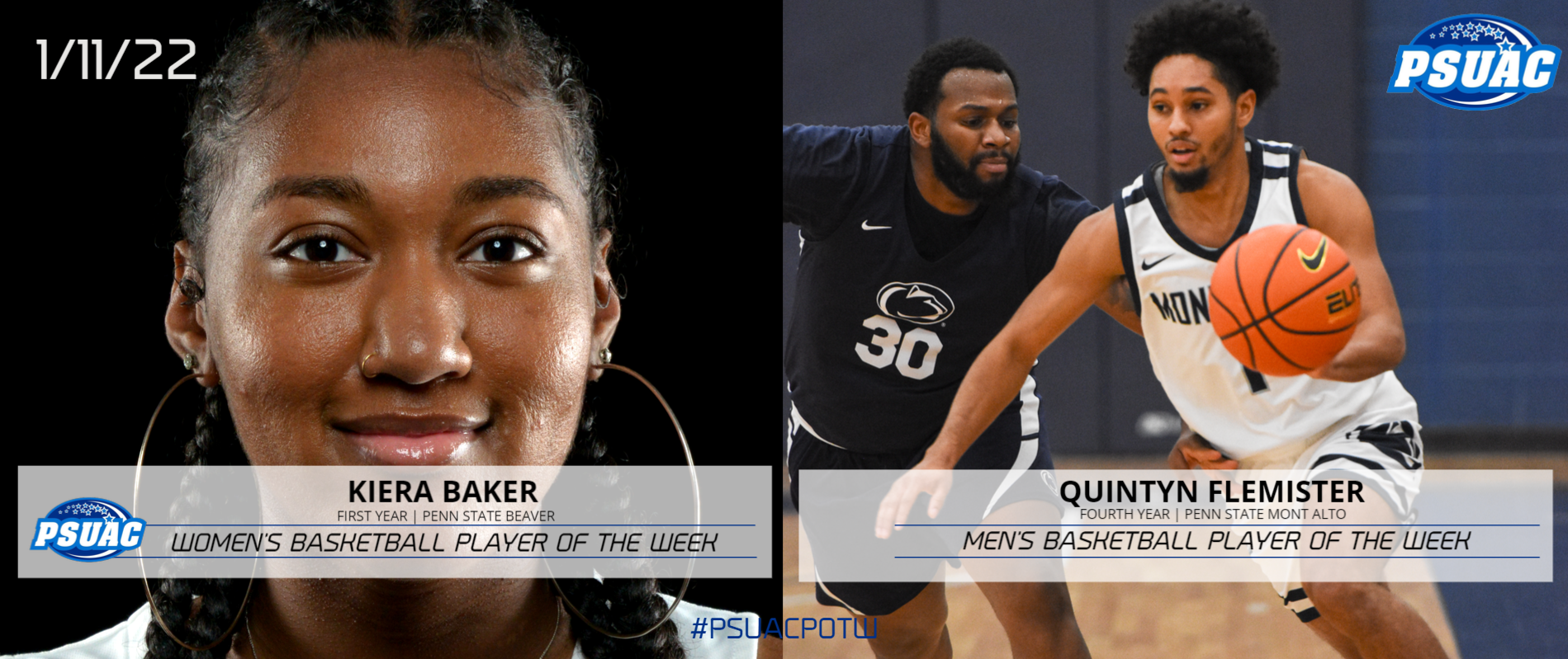 Penn State Beaver's Kiera Baker and Penn State Mont Alto's Quintyn Flemister.