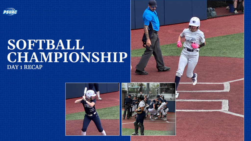 PSUAC Softball Championship Tournament Day 1 Recap graphic.